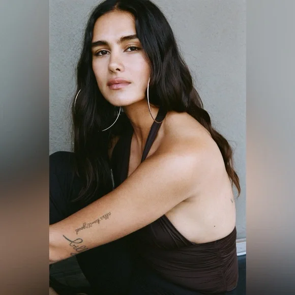 RUCHED POLYAMIDE HALTER TOP - Picture 6 of 9